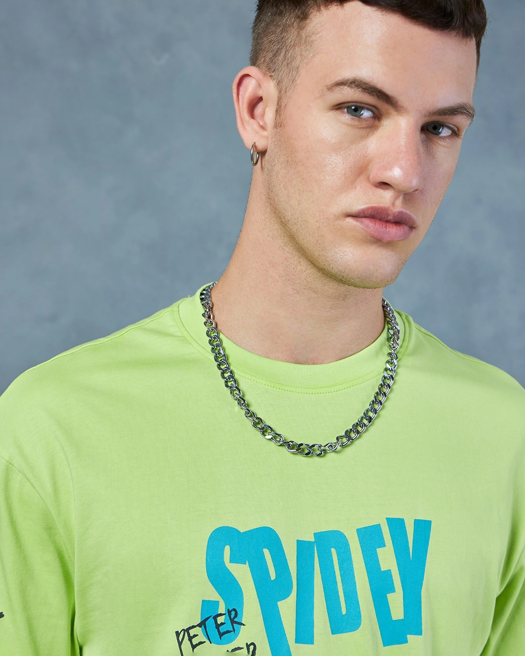 Men's Green & White Spiderman Graphic Printed Ombre Oversized T-shirt - Image 5