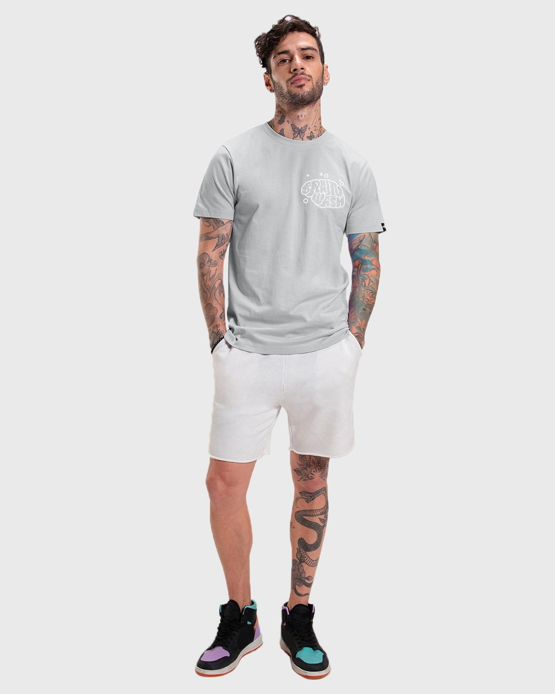 Men's Grey Brain Wash Graphic Printed T-shirt - Image 4