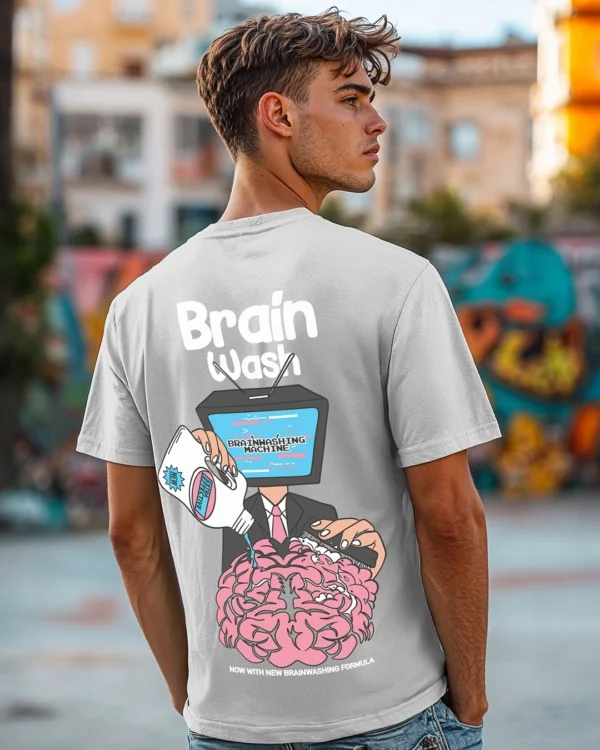 Men's Grey Brain Wash Graphic Printed T-shirt