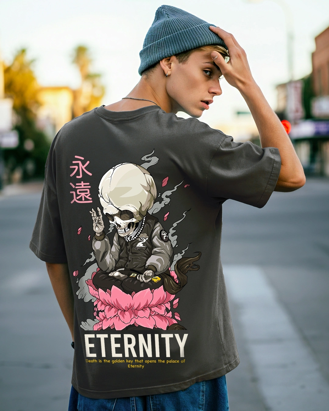 Men's Grey Eternity Graphic Printed Oversized T-shirt