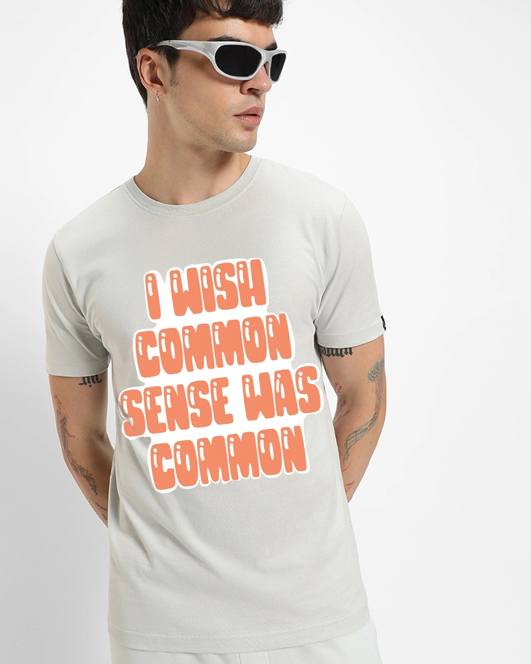 Men's Grey Sense Typography T-shirt