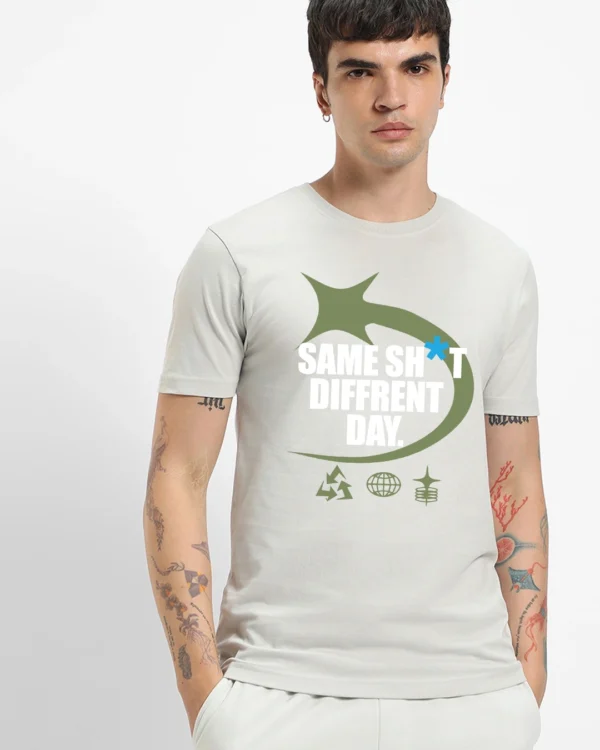 Men's Grey Shit Graphic Printed T-shirt