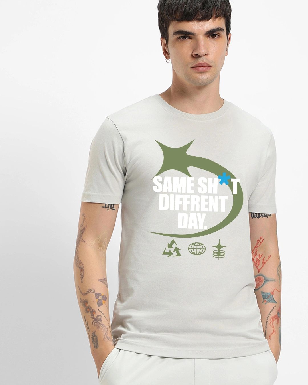 Men's Grey Shit Graphic Printed T-shirt