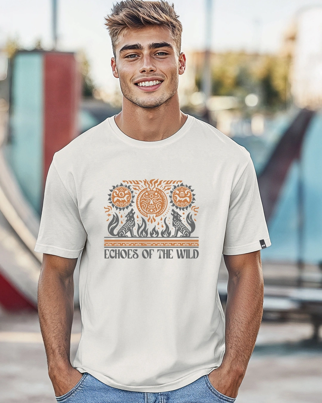 Men's Grey Wild Echoes Graphic Printed T-shirt