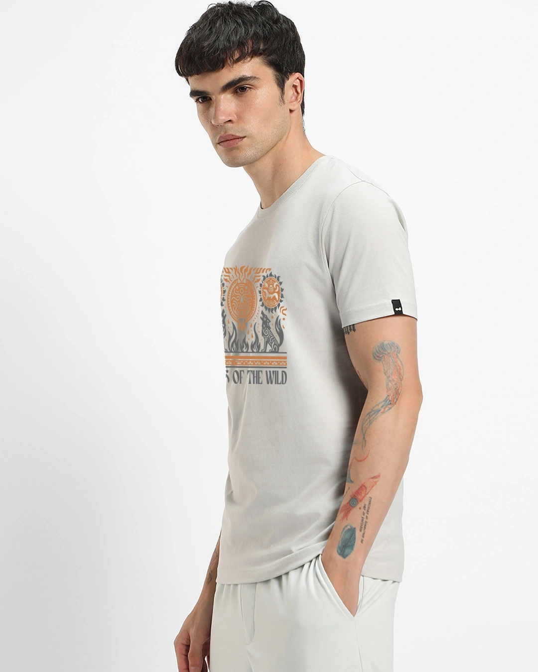 Men's Grey Wild Echoes Graphic Printed T-shirt - Image 2