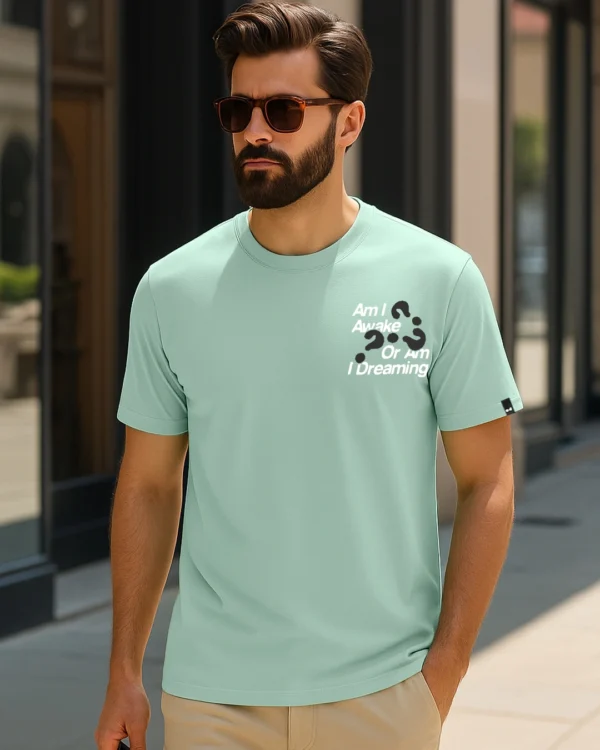 Men's Iceberg Green Am I Awake Typography T-shirt