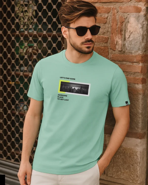 Men's Iceberg Green To Get Lost Graphic Printed T-shirt
