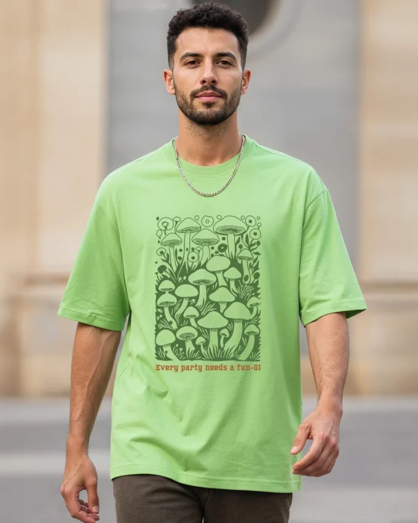 Men's Jade Lime Green Fungi Graphic Printed Oversized T-shirt