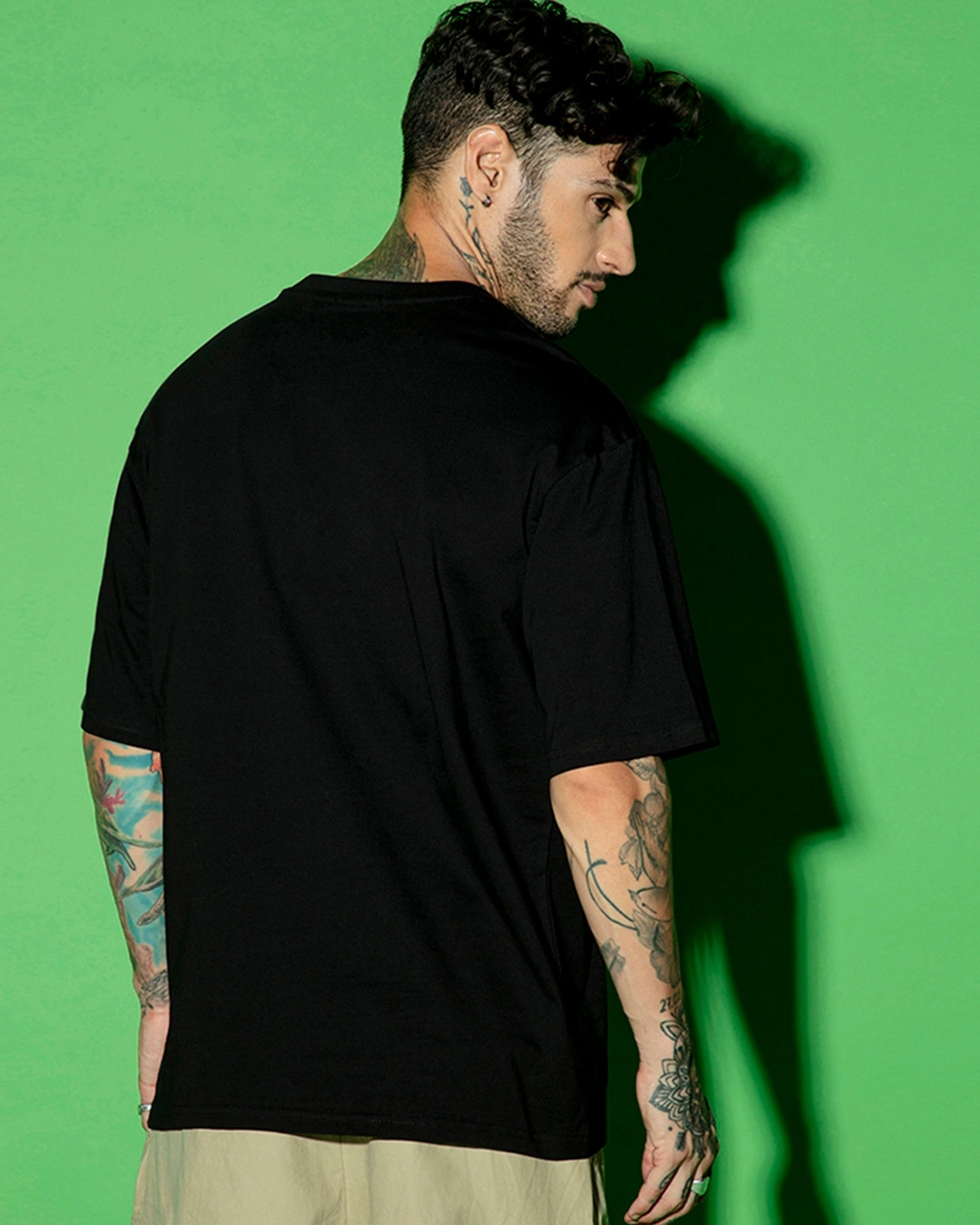 Men's Jet Black Altitude Graphic Printed Oversized T-shirt - Image 3