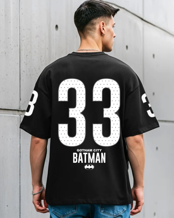 Men's Jet Black Batman Typography Oversized T-shirt