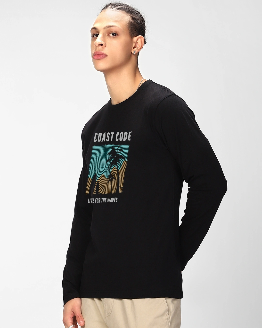 Men's Jet Black Coast Code Graphic Printed T-shirt - Image 2