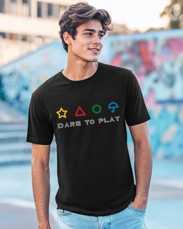 Men's Jet Black Dare To Play Graphic Printed T-shirt