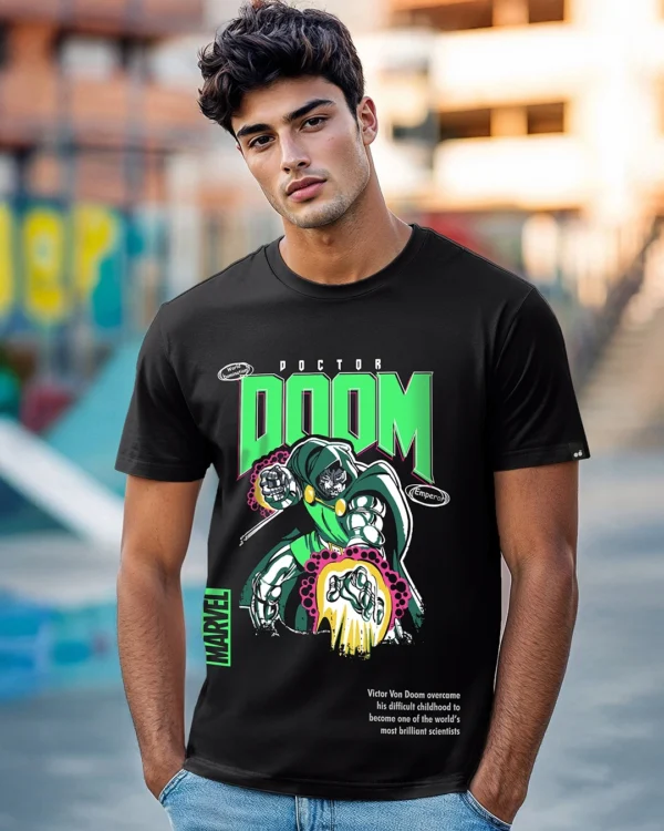Men's Jet Black Doom Graphic Printed T-shirt