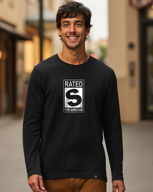 Men's Jet Black Rated S For Sarcasm Typography T-shirt