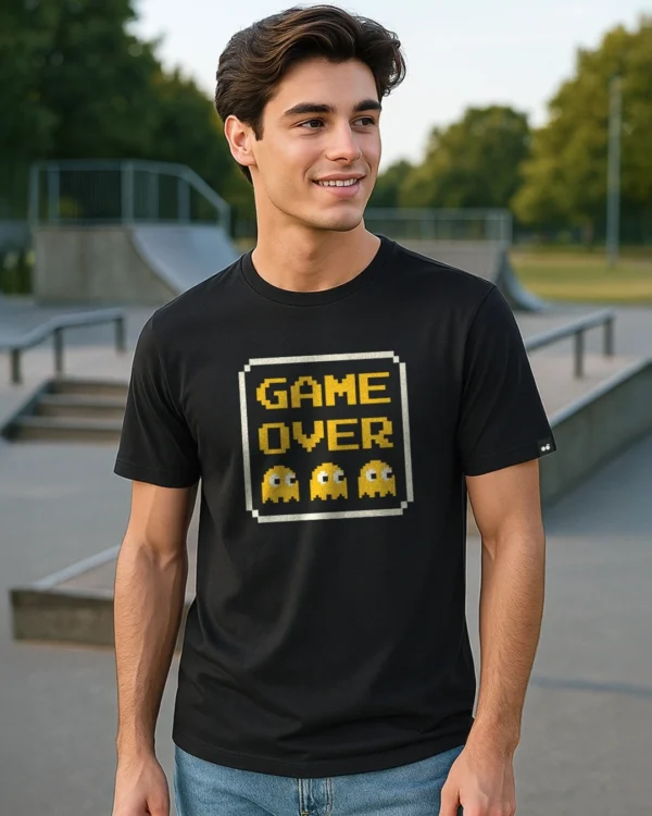 Men's Jet Black Game Over Graphic Printed T-shirt