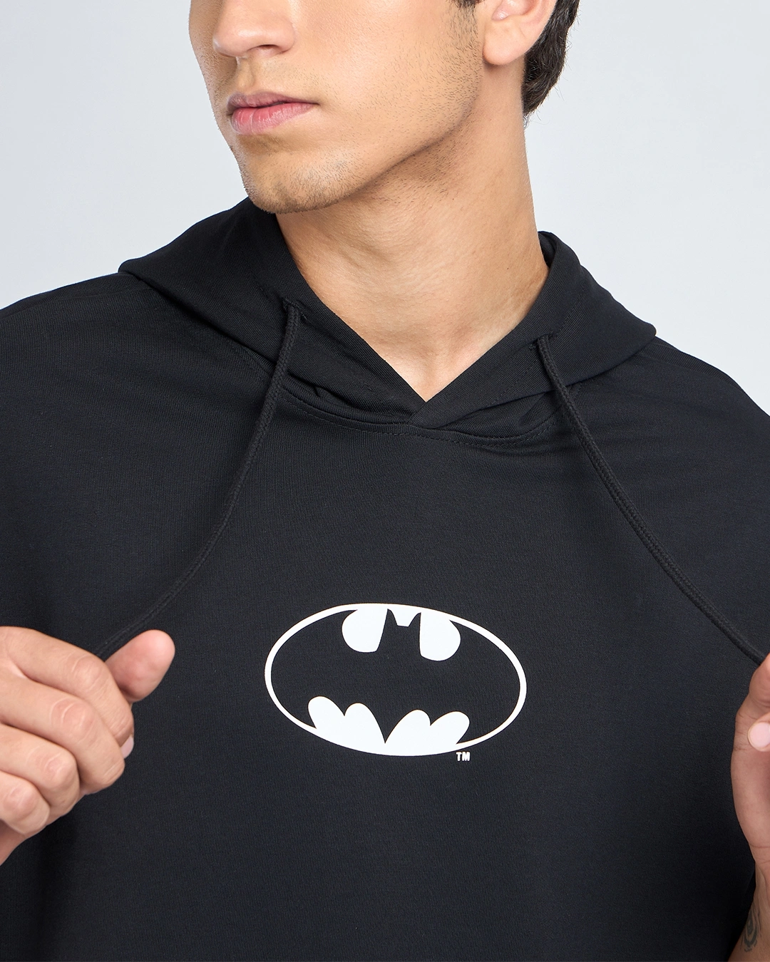 Men's Jet Black Justice Bat Graphic Printed Oversized Hoodie T-shirt - Image 5