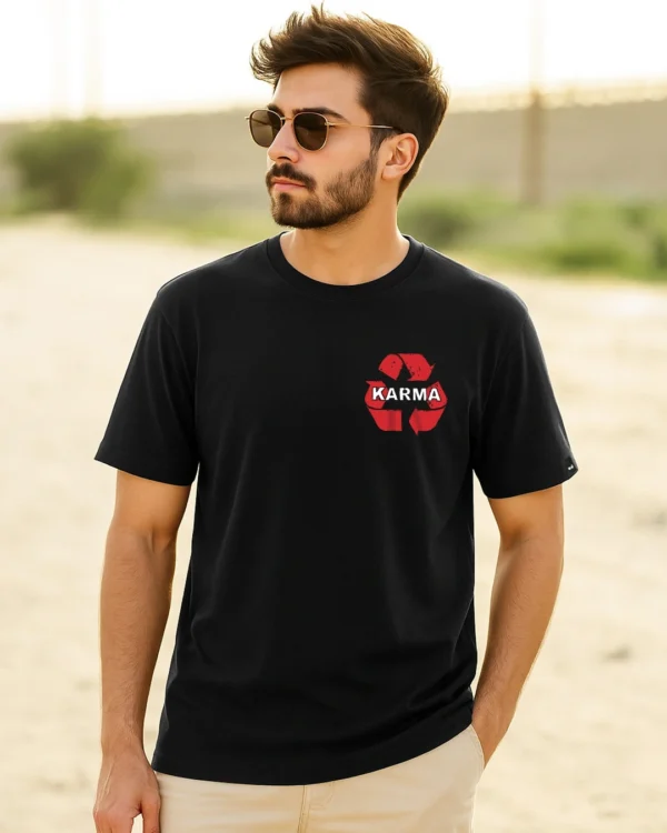 Men's Jet Black Karma Recycle Graphic Printed T-shirt