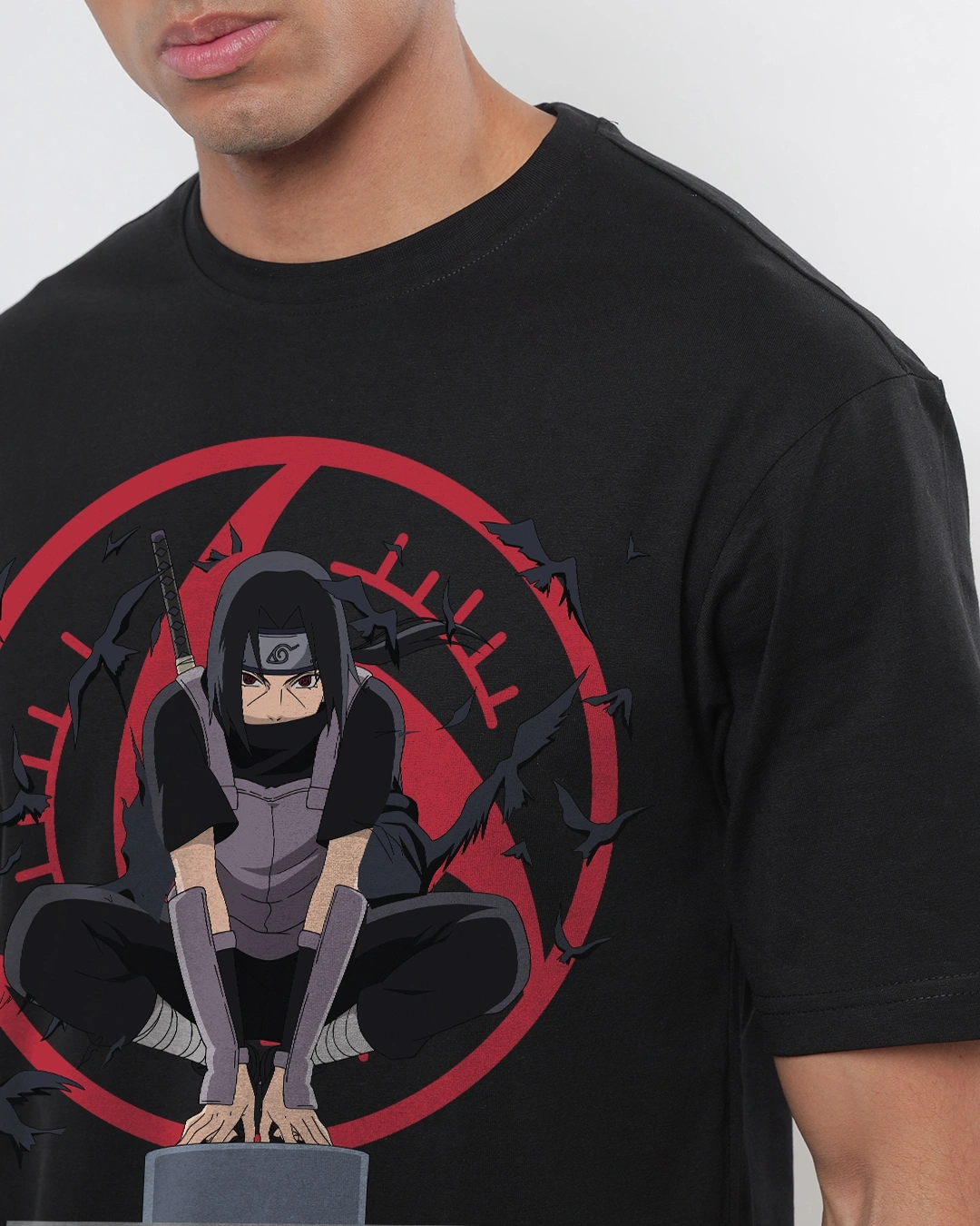 Men's Jet Black Madara Graphic Printed Oversized T-shirt - Image 5