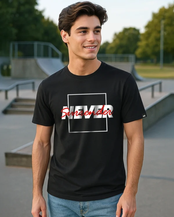 Men's Jet Black Never Surrender Typography T-shirt