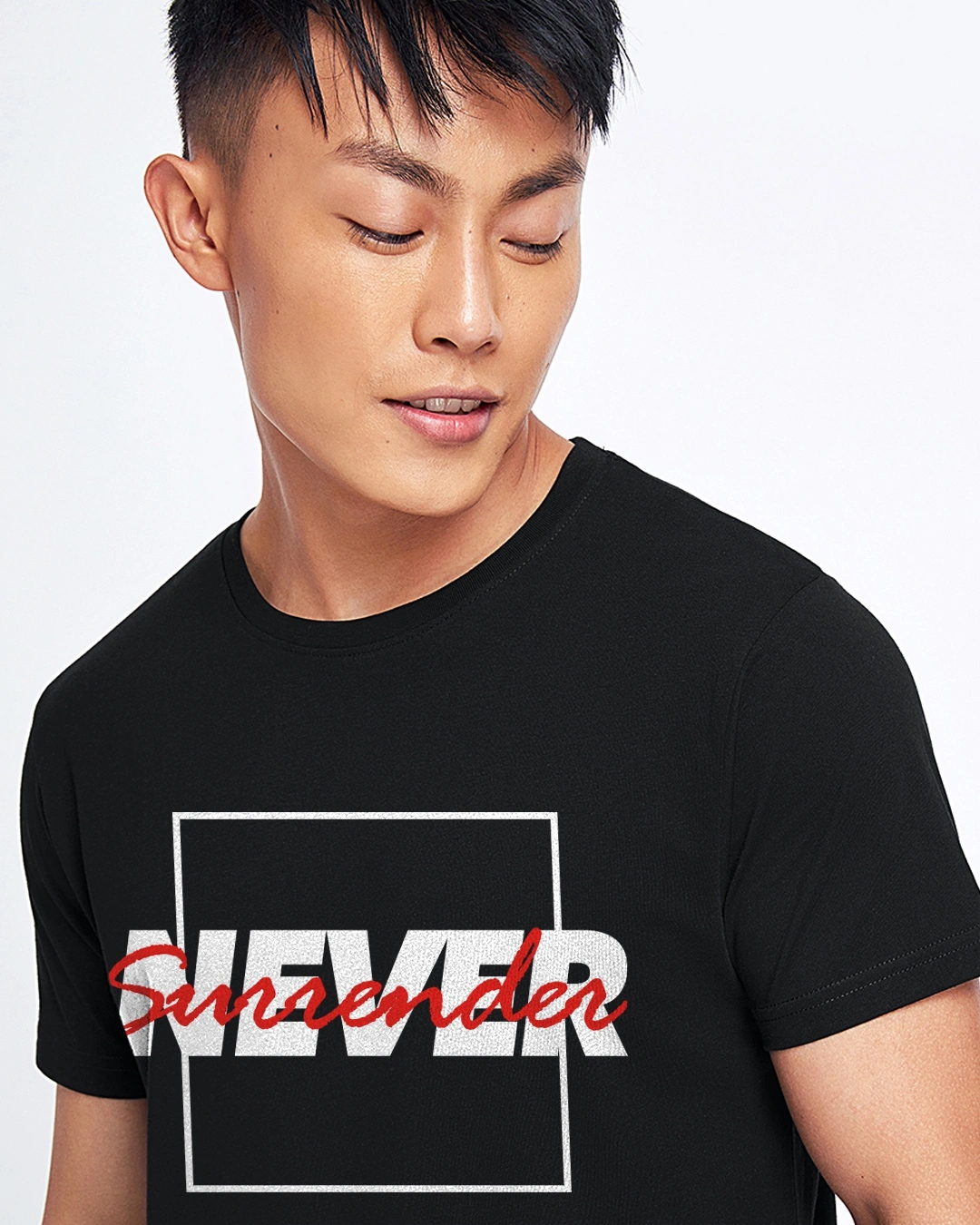 Men's Jet Black Never Surrender Typography T-shirt - Image 5