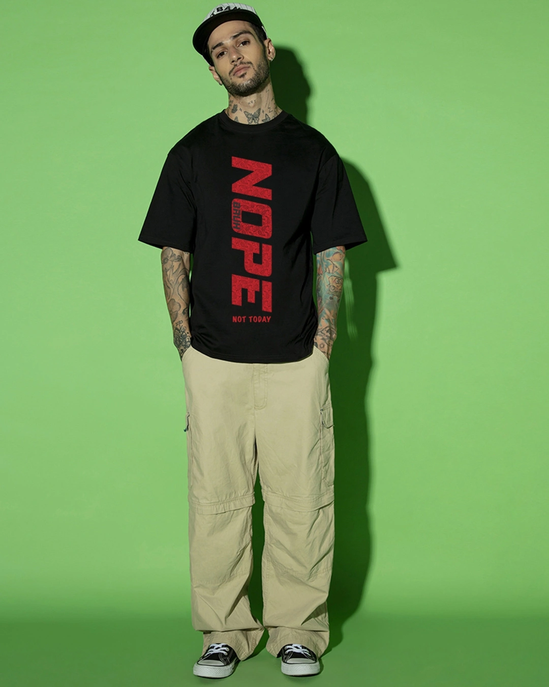 Men's Jet Black Nope Bruh Typography Oversized T-shirt - Image 4