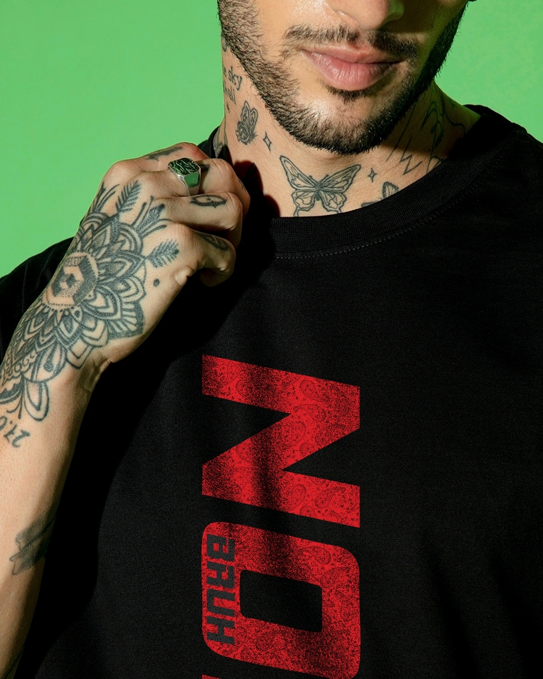 Men's Jet Black Nope Bruh Typography Oversized T-shirt - Image 5