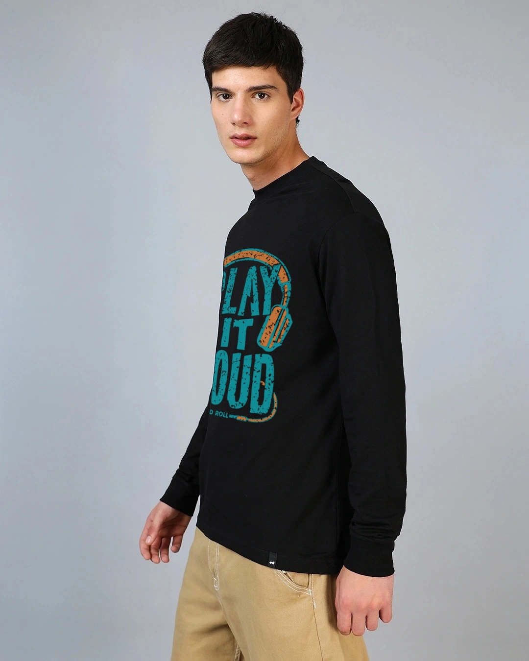 Men's Jet Black Play It Loud Graphic Printed Oversized T-shirt - Image 2