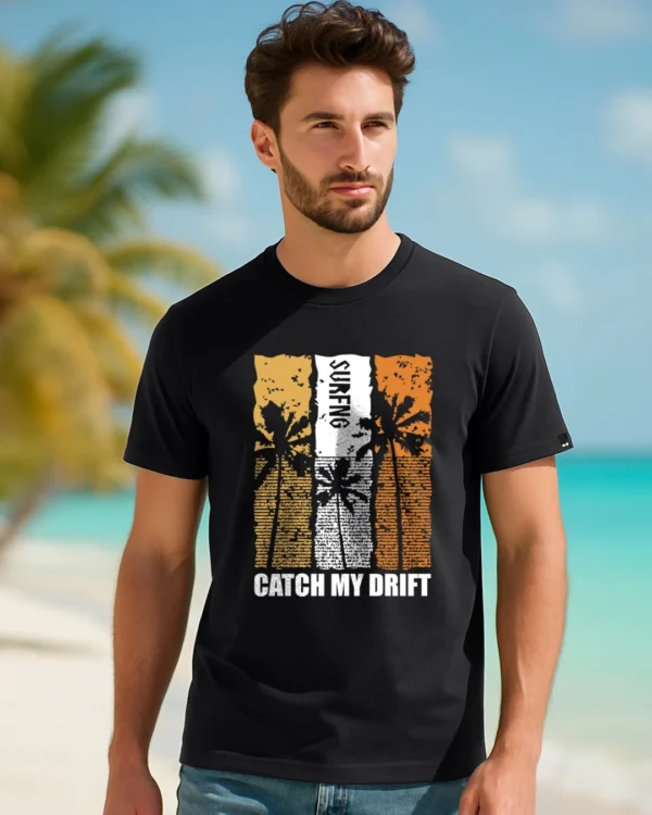 Men's Jet Black Surfing Graphic Printed T-shirt