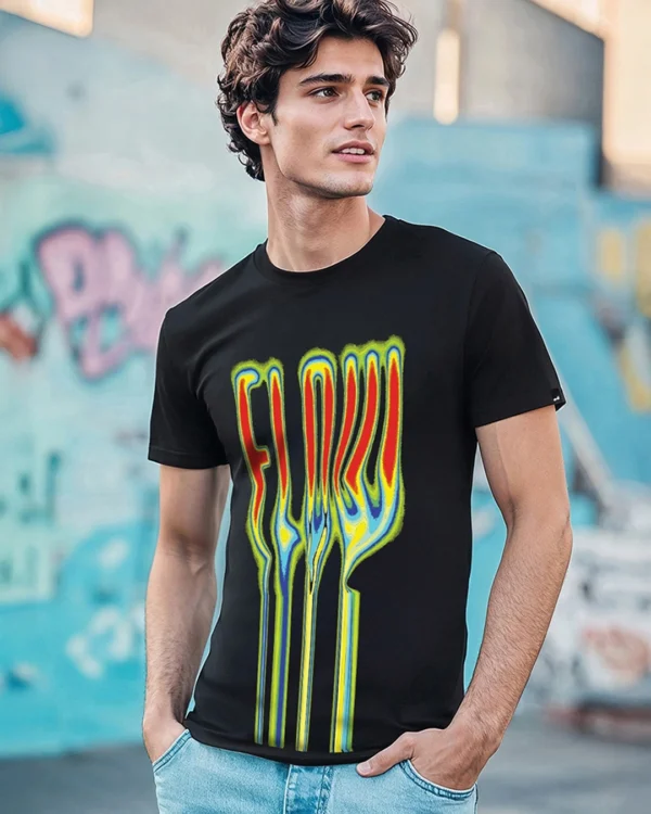 Men's Jet Black Flow Graphic Printed T-shirt