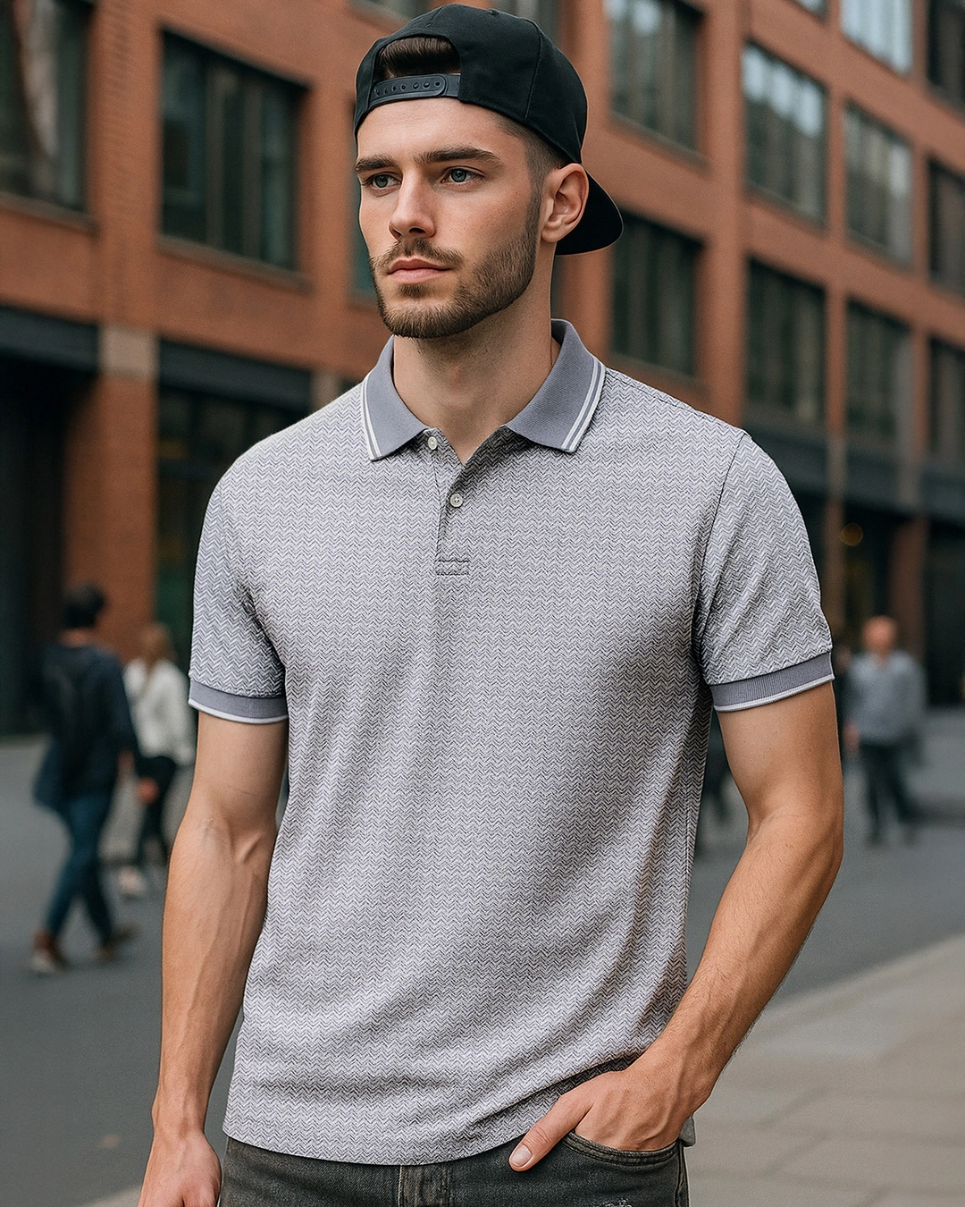 Men's Light Grey Micro Geometric Printed Polo T-shirt