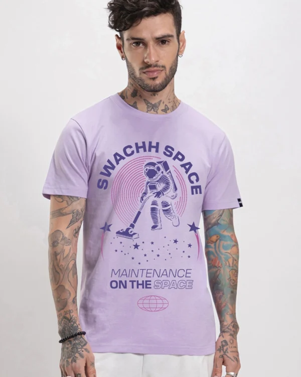 Men's Lilac Bloom Swachh Space Graphic Printed T-shirt