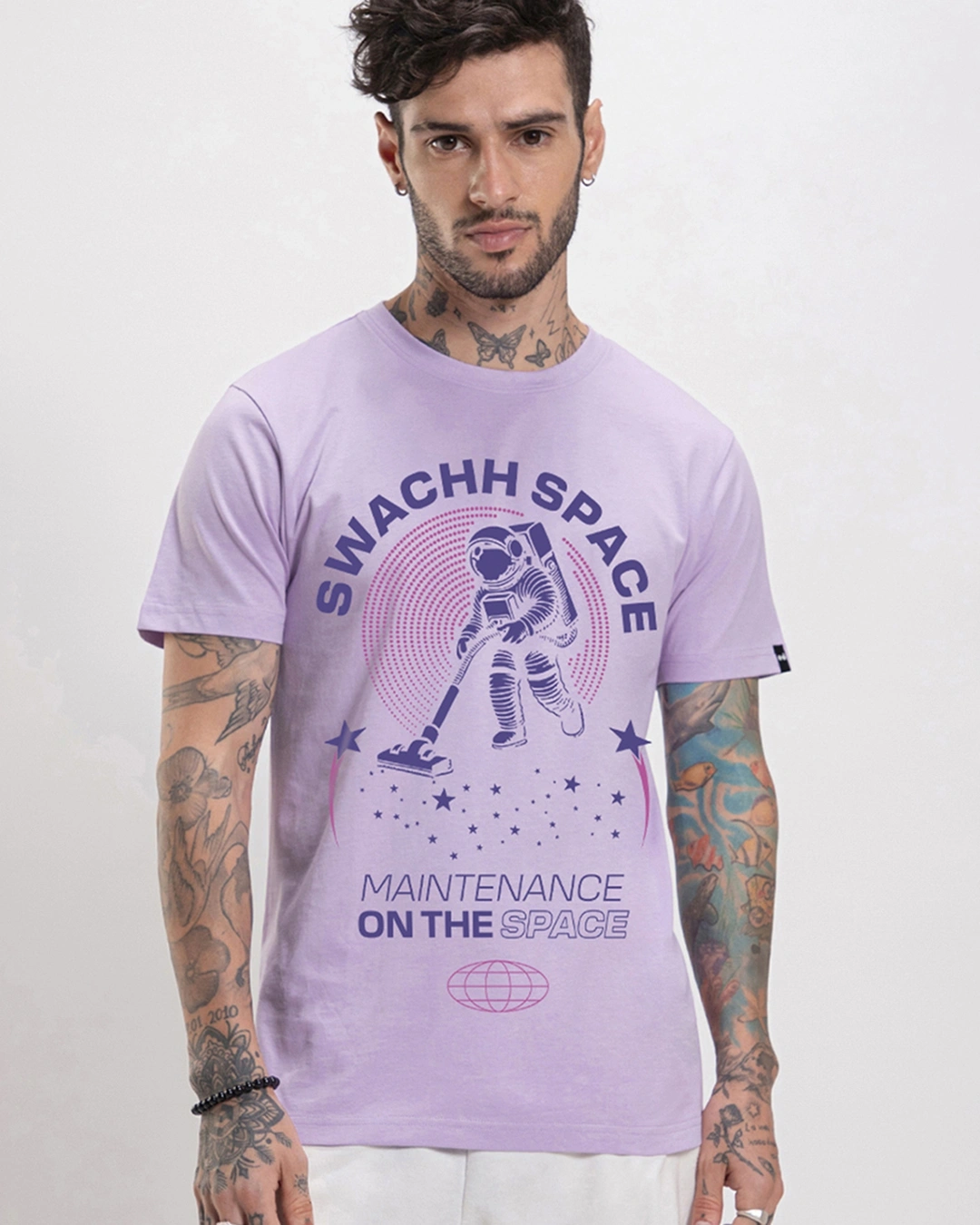 Men's Lilac Bloom Swachh Space Graphic Printed T-shirt