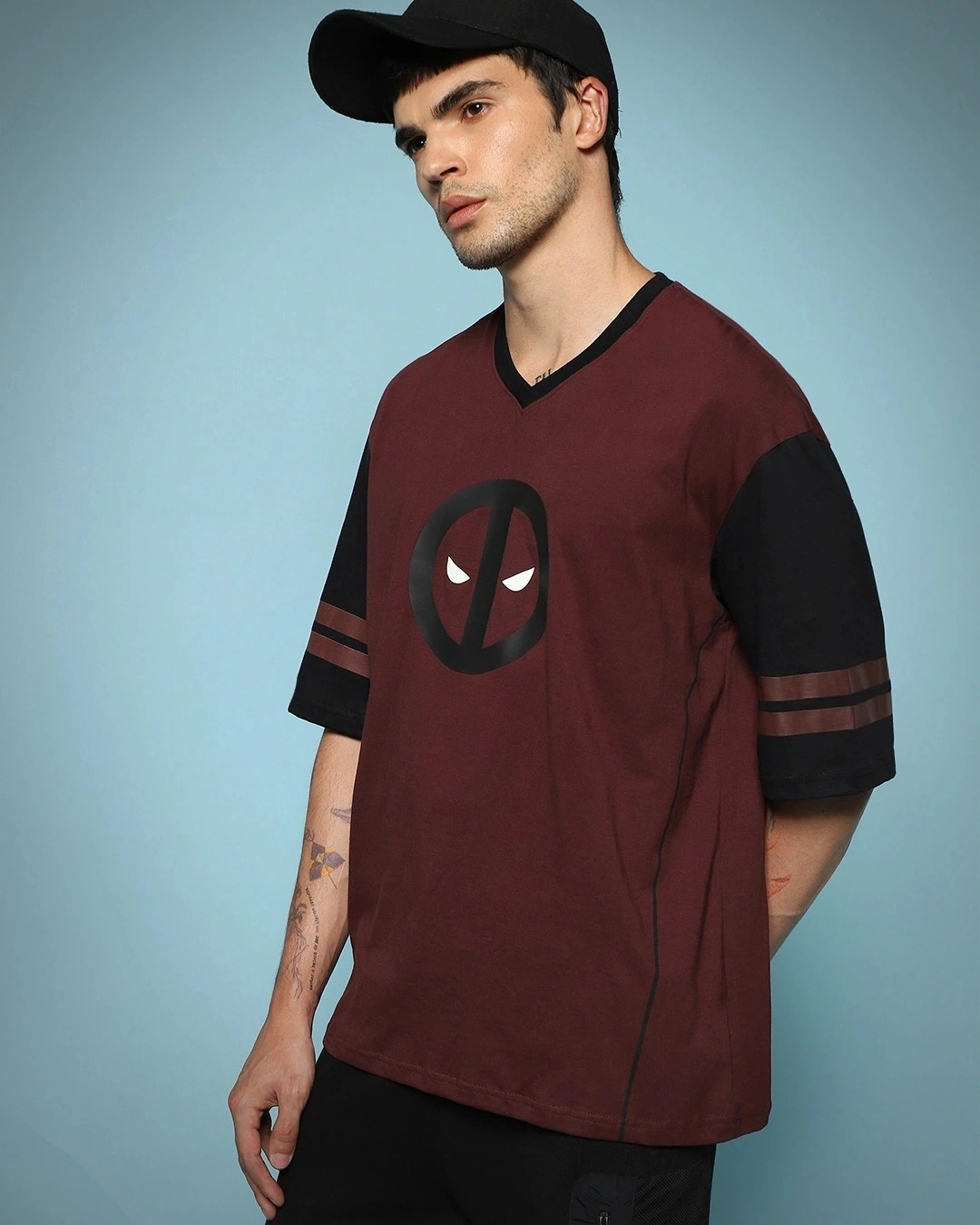 Men's Maroon Dead Pool Jersey Graphic Printed Oversized T-shirt - Image 4