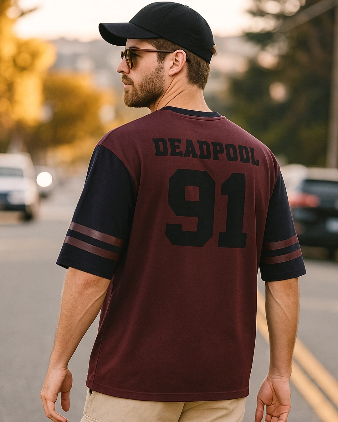 Men's Maroon Dead Pool Jersey Graphic Printed Oversized T-shirt