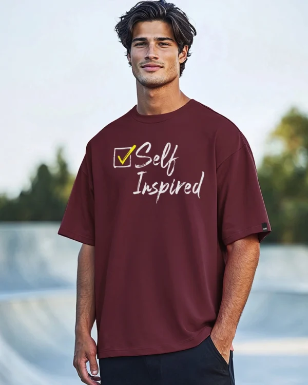 Men's Maroon Self Inspired Typography Oversized T-shirt