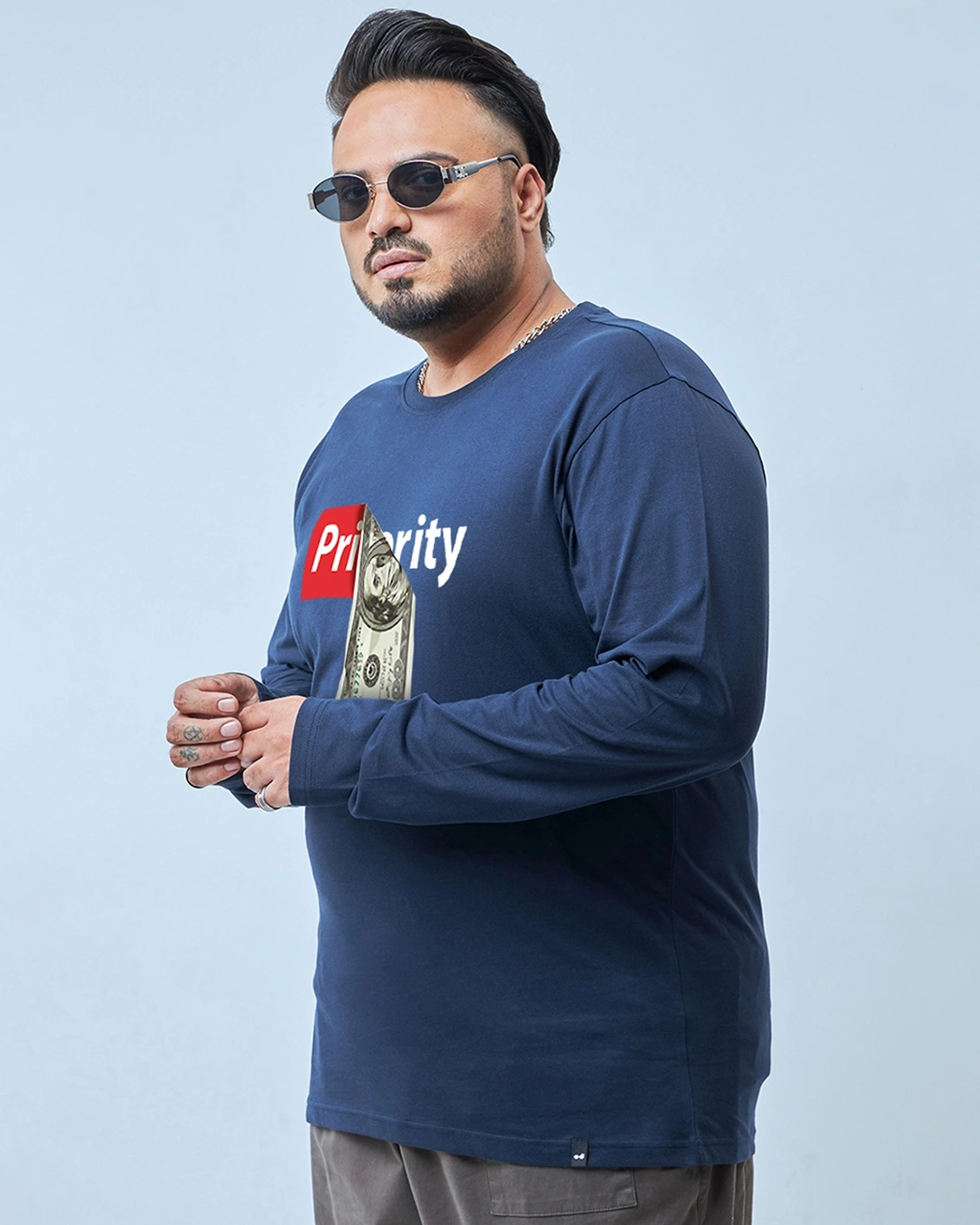 Men's Navy Blue Priority Graphic Printed Plus Size T-shirt - Image 2