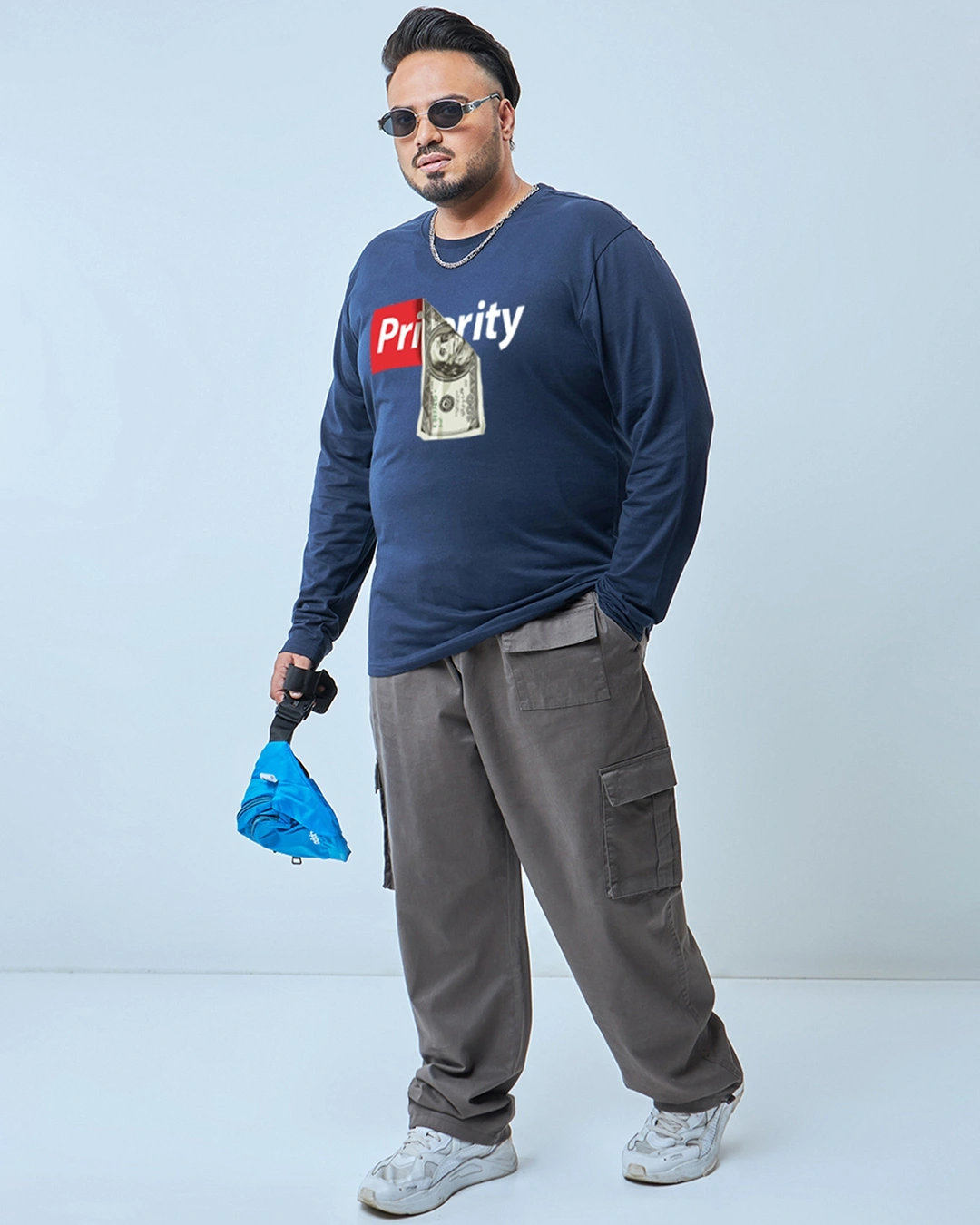 Men's Navy Blue Priority Graphic Printed Plus Size T-shirt - Image 4