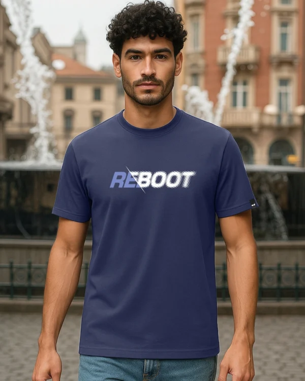 Men's Navy Blue Reboot Typography T-shirt