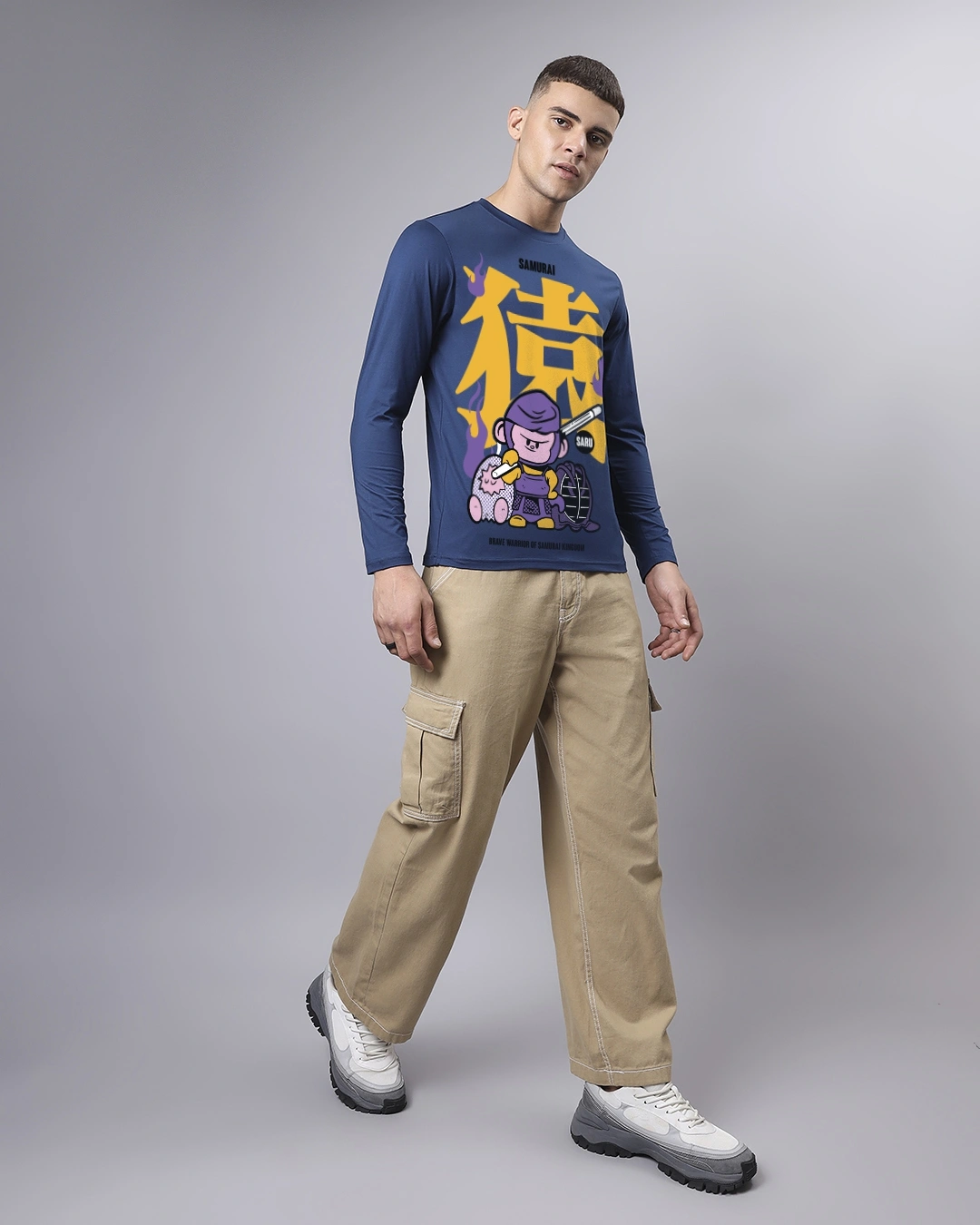 Men's Navy Blue Samurai Graphic Printed T-shirt - Image 3