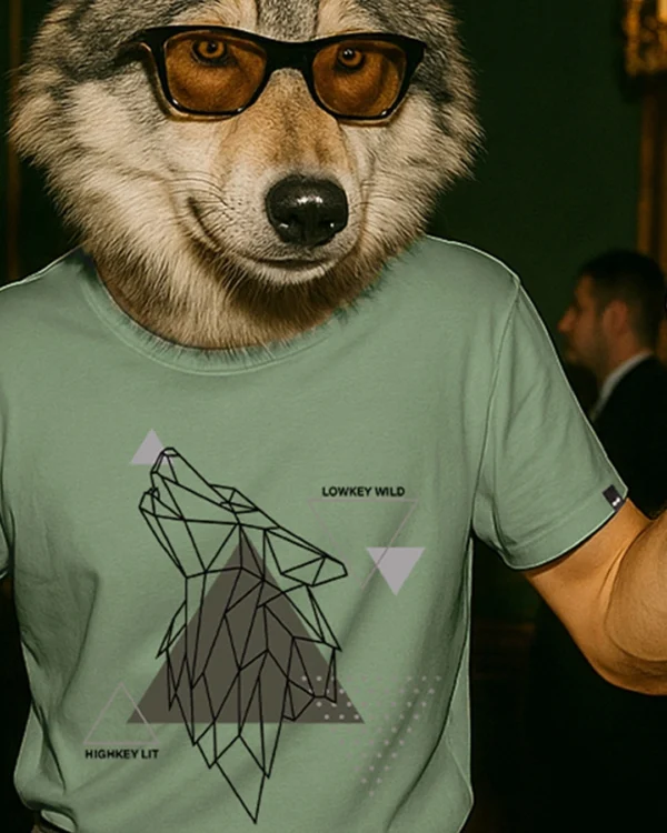 Men's Olive Green Low Key Wild Graphic Printed T-shirt