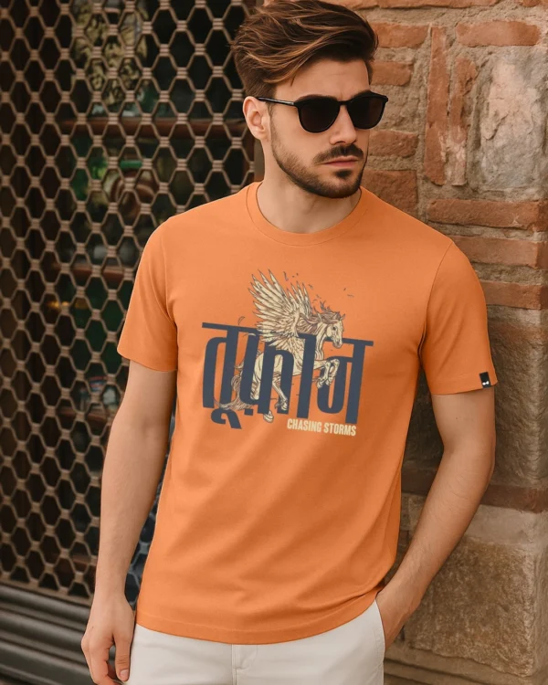 Men's Orange Too Fan Graphic Printed T-shirt