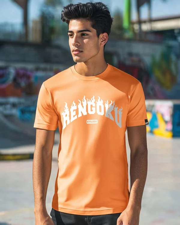 Men's Orange Rengoku Flame Hashira Typography T-shirt