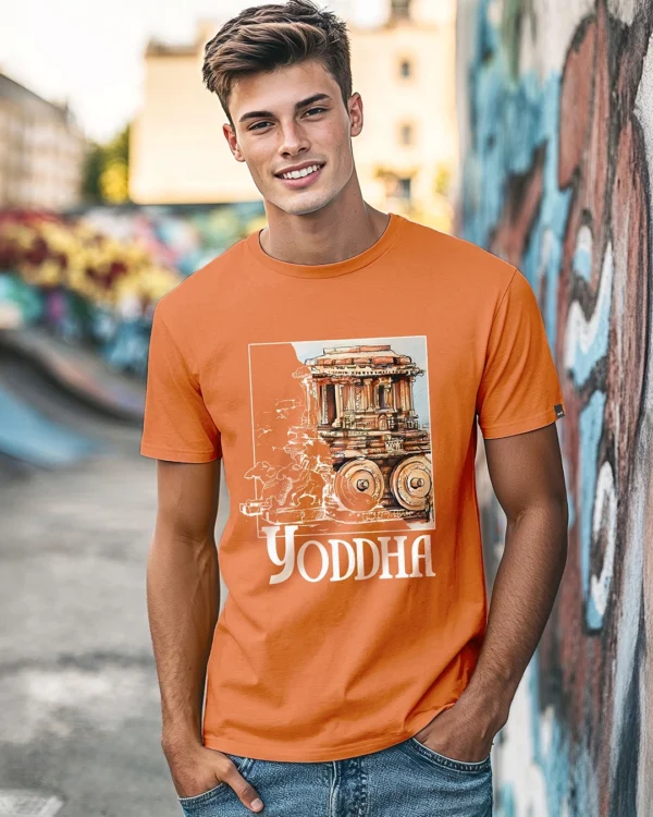 Men's Orange Yoddha Graphic Printed T-shirt