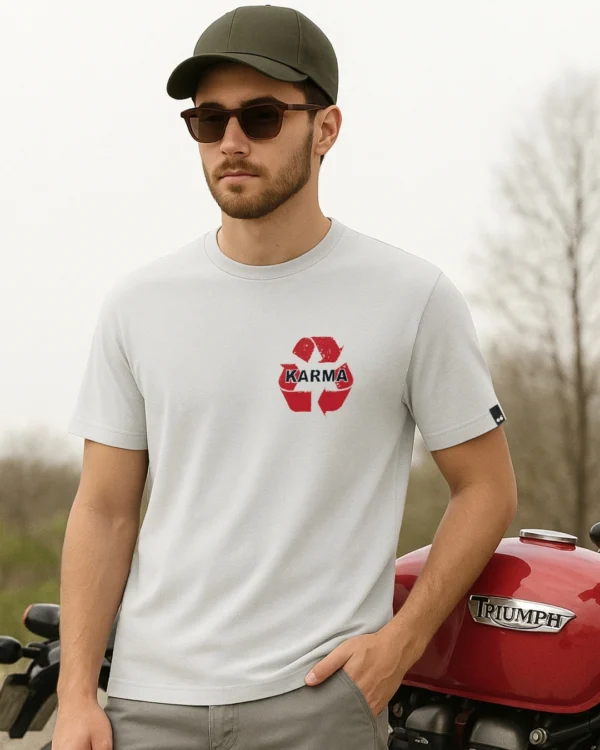 Men's Oyester Mushroom Grey Karma Recycle Graphic Printed T-shirt
