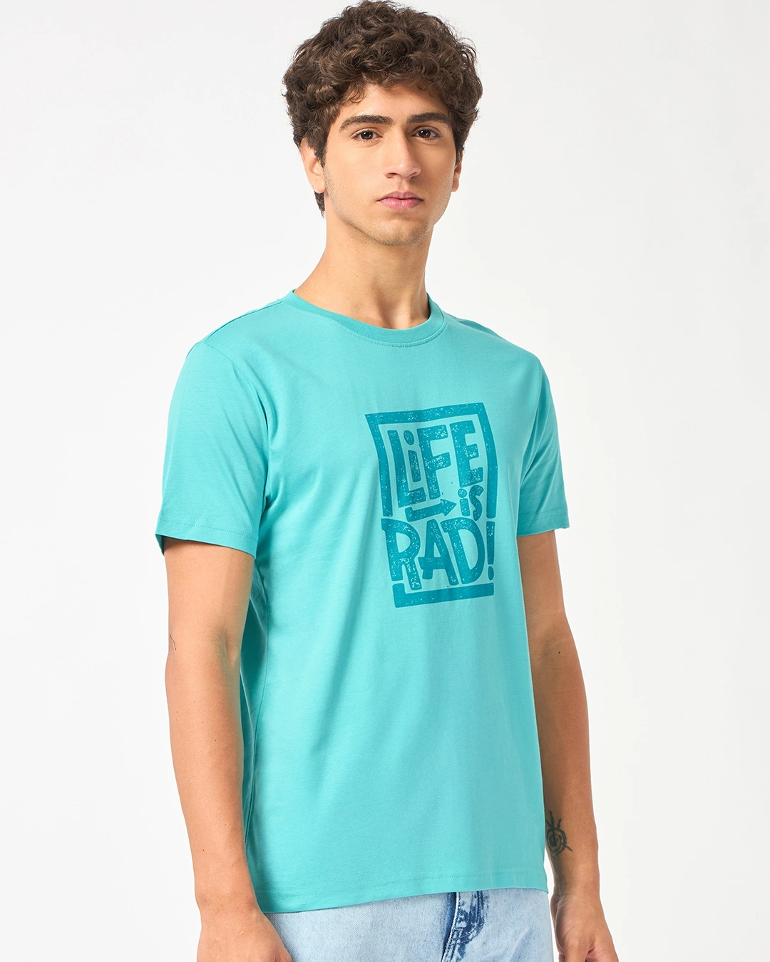 Men's Pool Blue Life Is Rad Typography T-shirt - Image 2