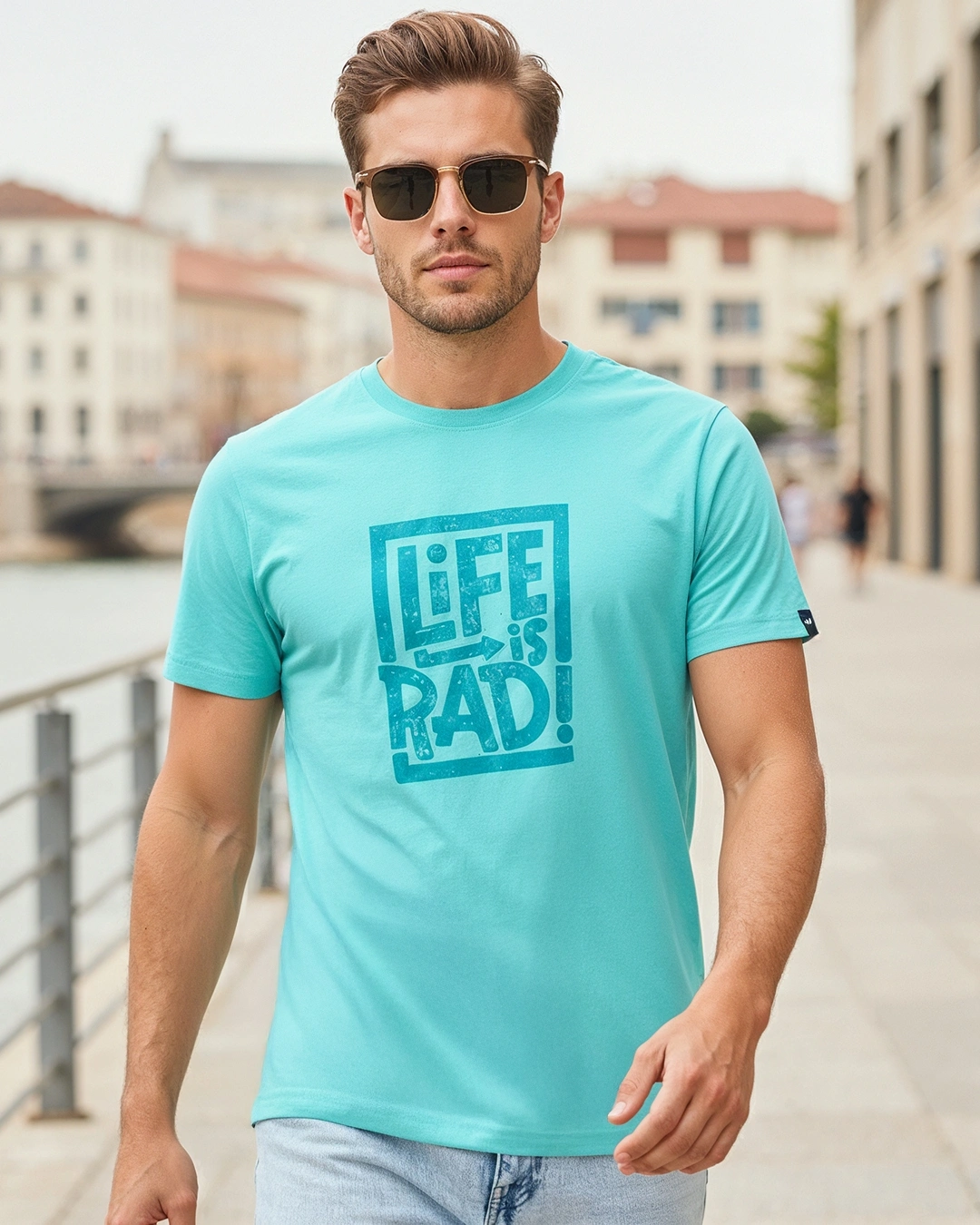Men's Pool Blue Life Is Rad Typography T-shirt