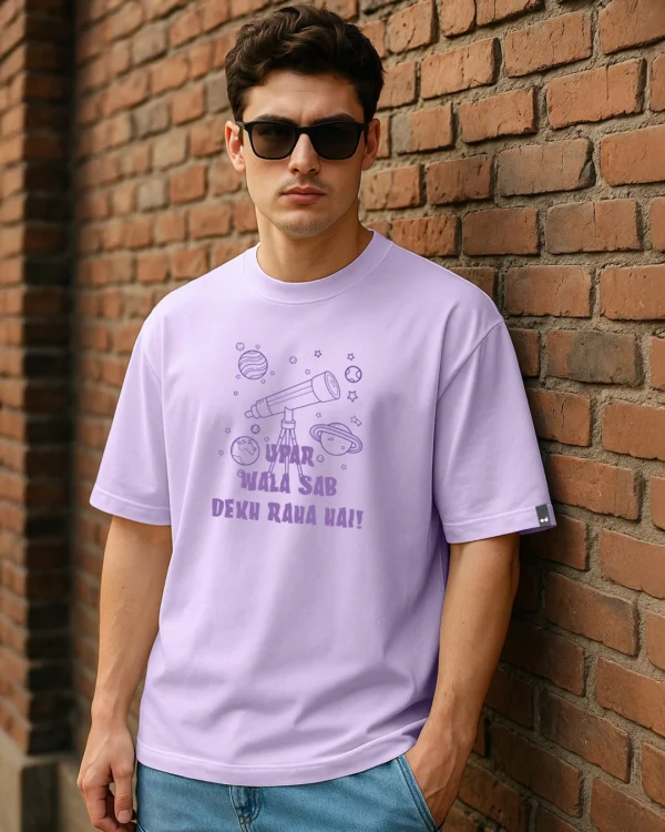 Men's Purple Uparwala Graphic Printed Oversized T-shirt
