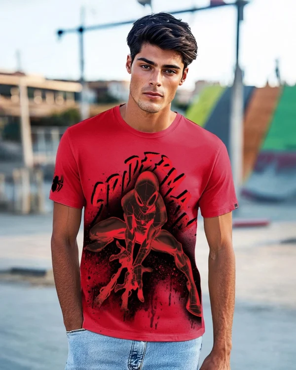Men's Red Bold Red Spiderman Graphic Printed T-shirt