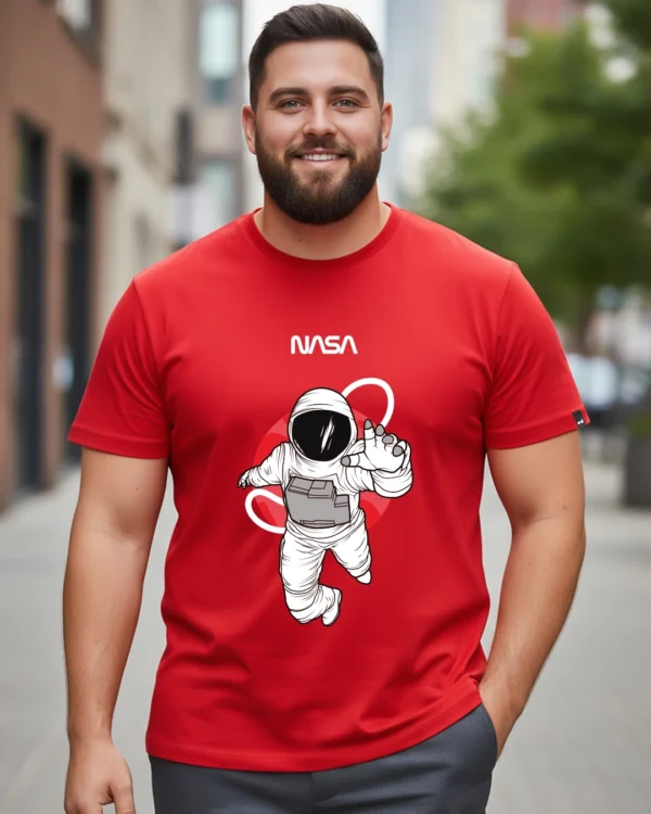 Men's Red NASA Astronaut Graphic Printed Plus Size T-shirt