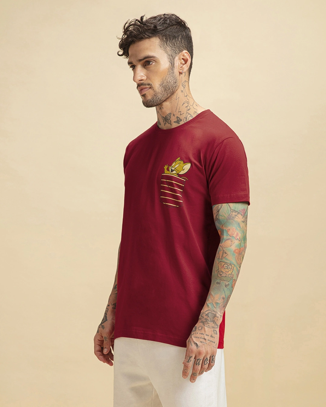 Men's Red Pocket Jerry Graphic Printed T-shirt - Image 2
